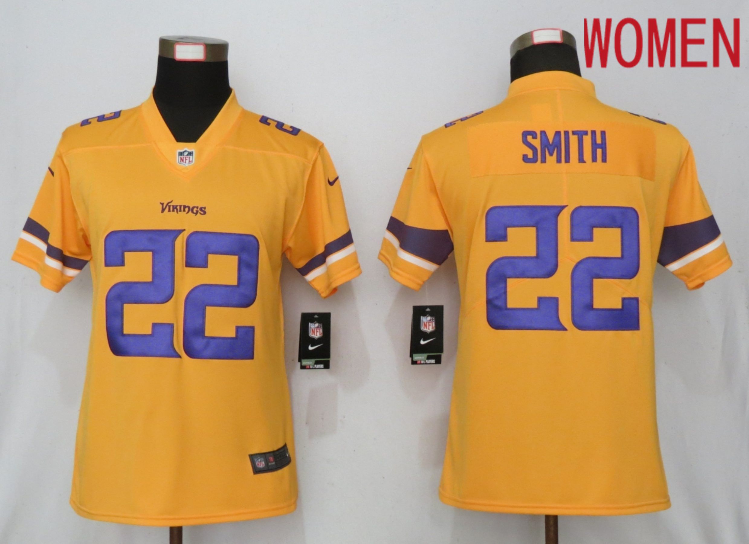 Women Minnesota Vikings 22 Smith 2019 Vapor Untouchable Nike Gold Inverted Elite Playe NFL Jerseys